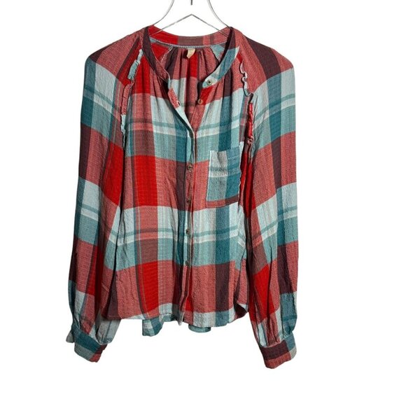 Pilcro Anthropologie size Small breezy plaid button down shirt top long sleeve - Picture 8 of 8